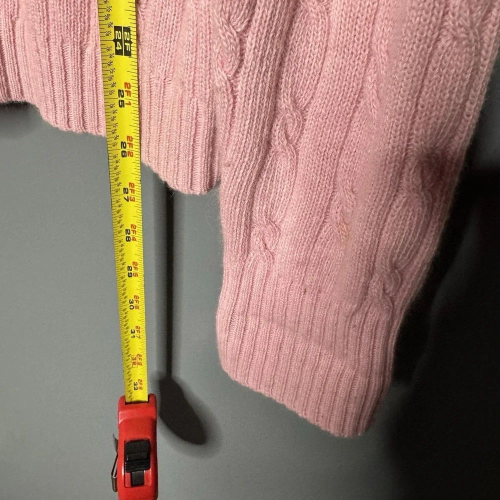 Cabi Women's XS‎ Merino Wool Blend Chunky Cable Knit Cardigan Pink Minimalist